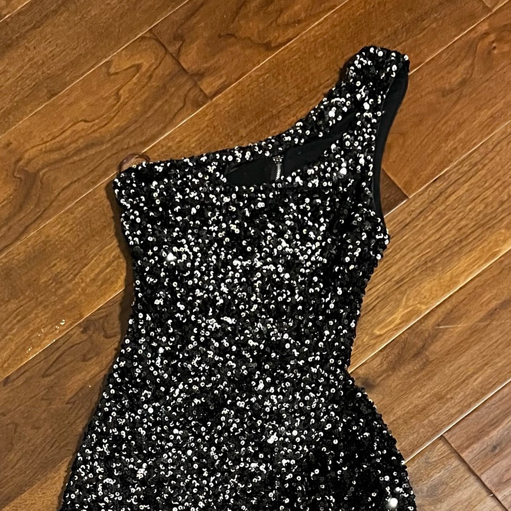 (SOLD) Fashion Nova Black Sequin Prom Dress – Size Small (Hemmed) - Picture 2 of 5
